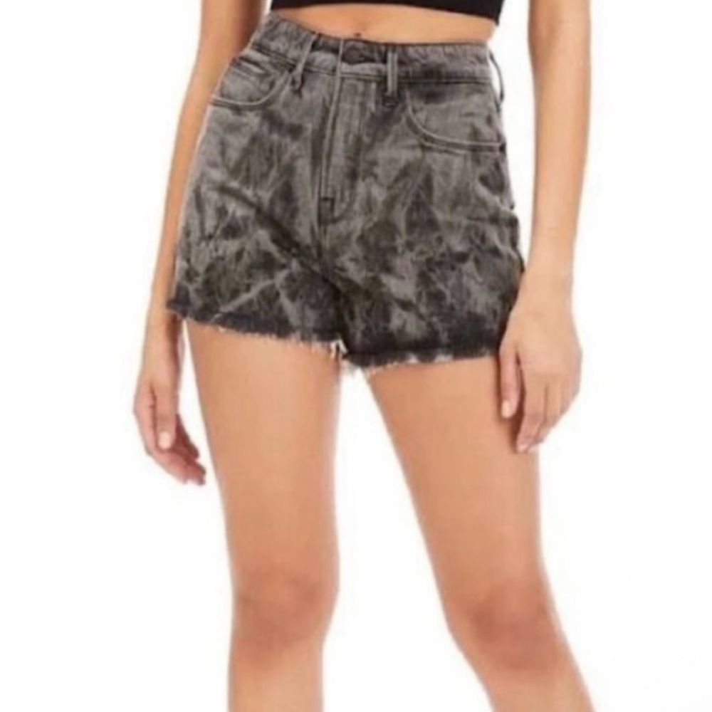 Good American High Rise Frayed Shorts In Marbled Black Size 12/31